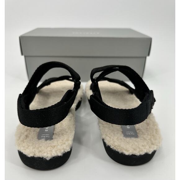Everlane Sherpa Sandals Size 6 Black Faux Fur Strappy Comfort Slides w/ Box - Picture 5 of 7